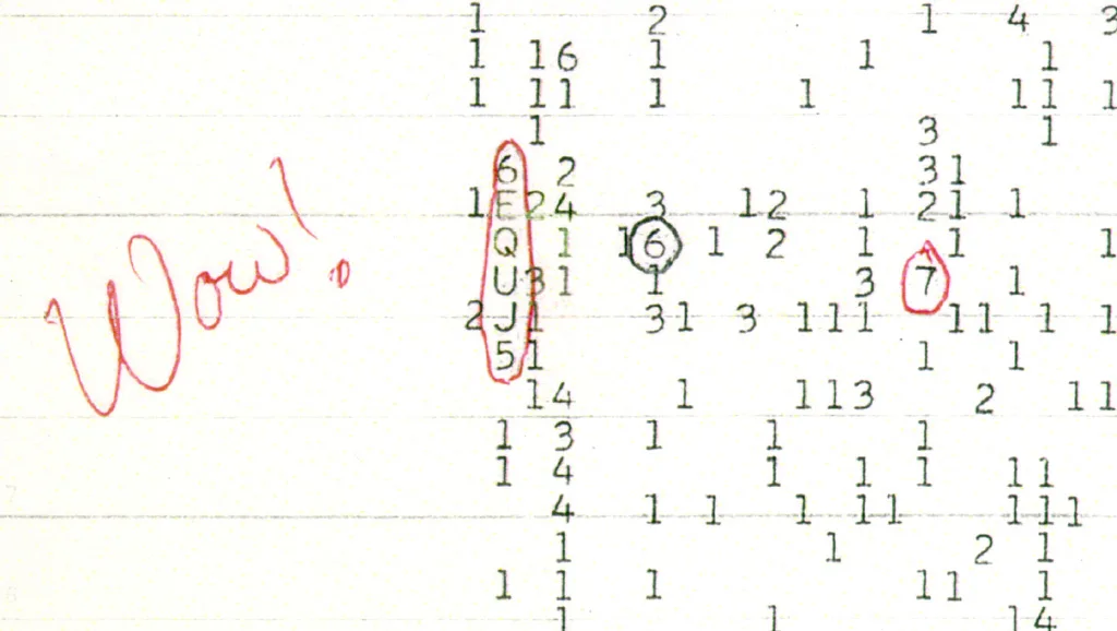 The original Big Ear printout with Jerry Ehman's "Wow!" annotation